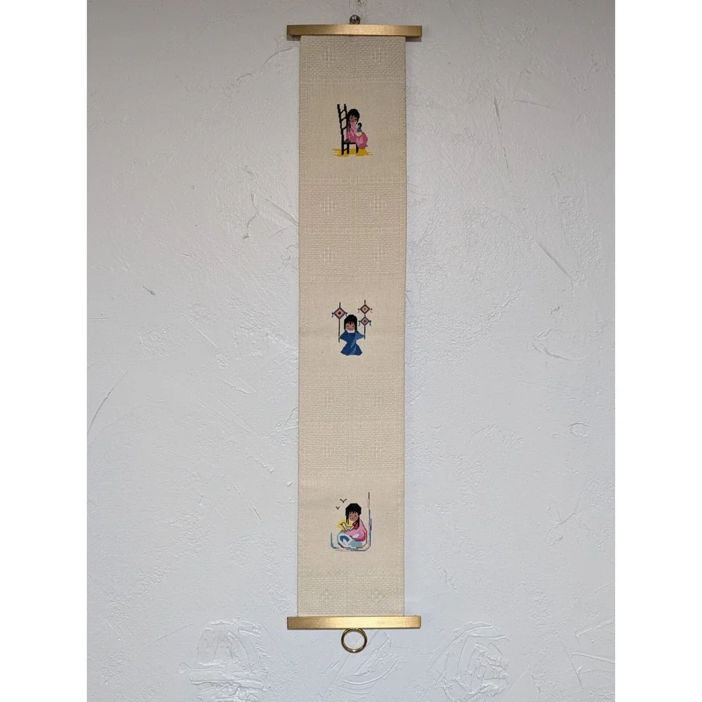 De Grazia‎ Style Vintage Needlepoint Bell Pull Cord w/Solid Brass Hanger